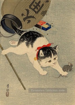 Chat œuvres - chat attraper une souris Ohara KOSON chaton